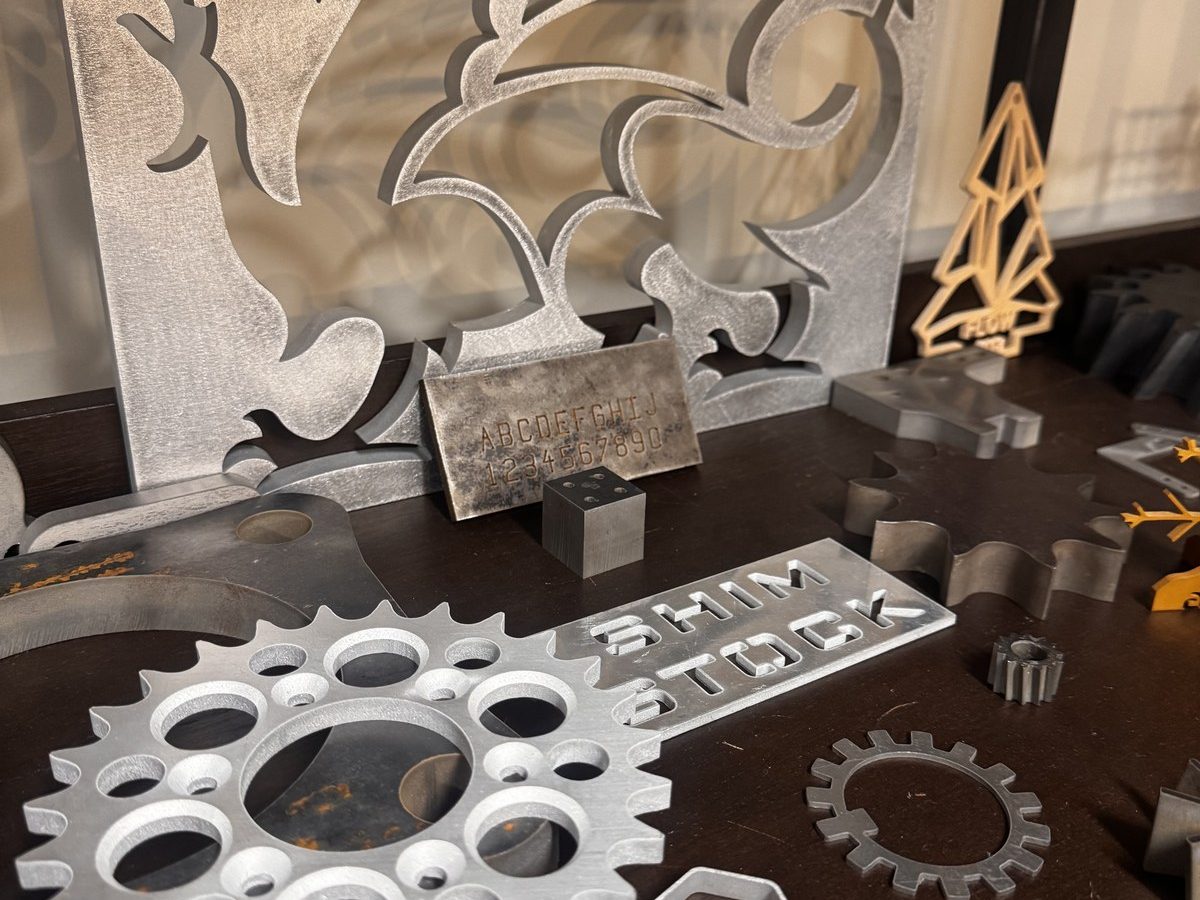 Custom dragon design precision-cut from metal sheet by waterjet