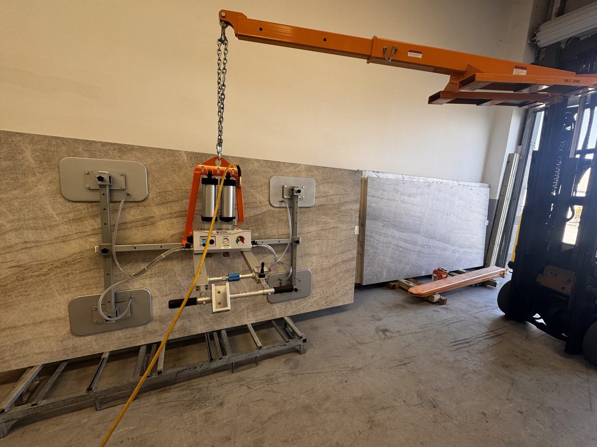 Electric forklift on the MS WaterJet shop floor with finished parts